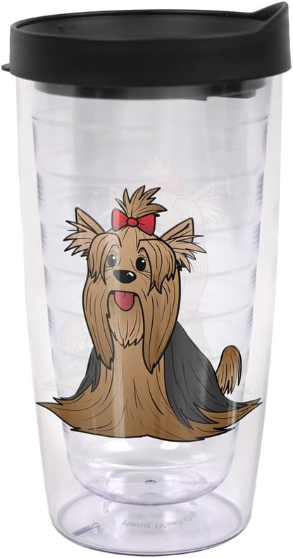 Yorkshire Terrier Yorkie With Bow Double-Walled Plastic Travel, 16oz.