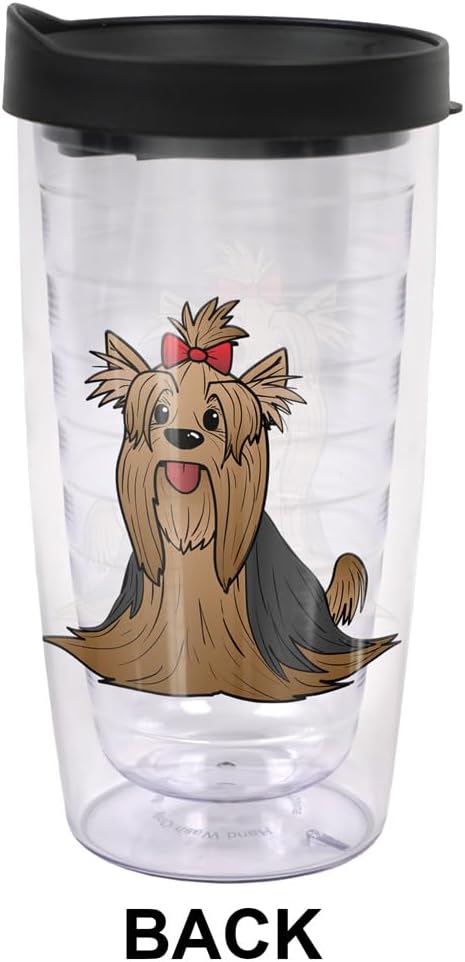 Yorkshire Terrier Yorkie With Bow Double-Walled Plastic Travel, 16oz.