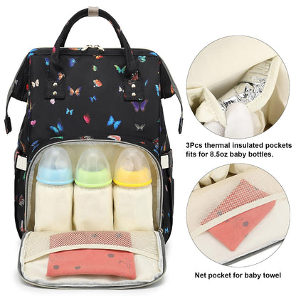Flamingo Diaper Bag Backpack for Baby Girls, Mom Waterproof Large Nappy Bags for Women (Green)
