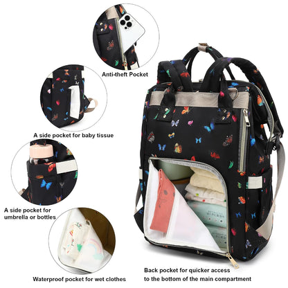 Flamingo Diaper Bag Backpack for Baby Girls, Mom Waterproof Large Nappy Bags for Women (Green)
