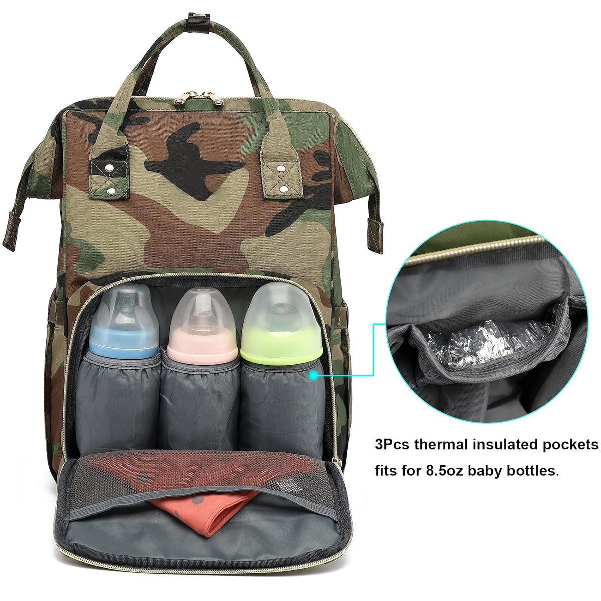 Flamingo Diaper Bag Backpack for Baby Girls, Mom Waterproof Large Nappy Bags for Women (Green)
