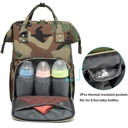 Flamingo Diaper Bag Backpack for Baby Girls, Mom Waterproof Large Nappy Bags for Women (Green)