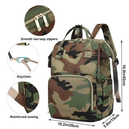 Flamingo Diaper Bag Backpack for Baby Girls, Mom Waterproof Large Nappy Bags for Women (Green)