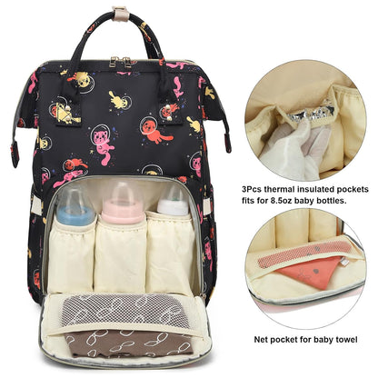 Flamingo Diaper Bag Backpack for Baby Girls, Mom Waterproof Large Nappy Bags for Women (Green)