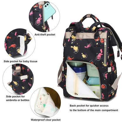 Flamingo Diaper Bag Backpack for Baby Girls, Mom Waterproof Large Nappy Bags for Women (Green)
