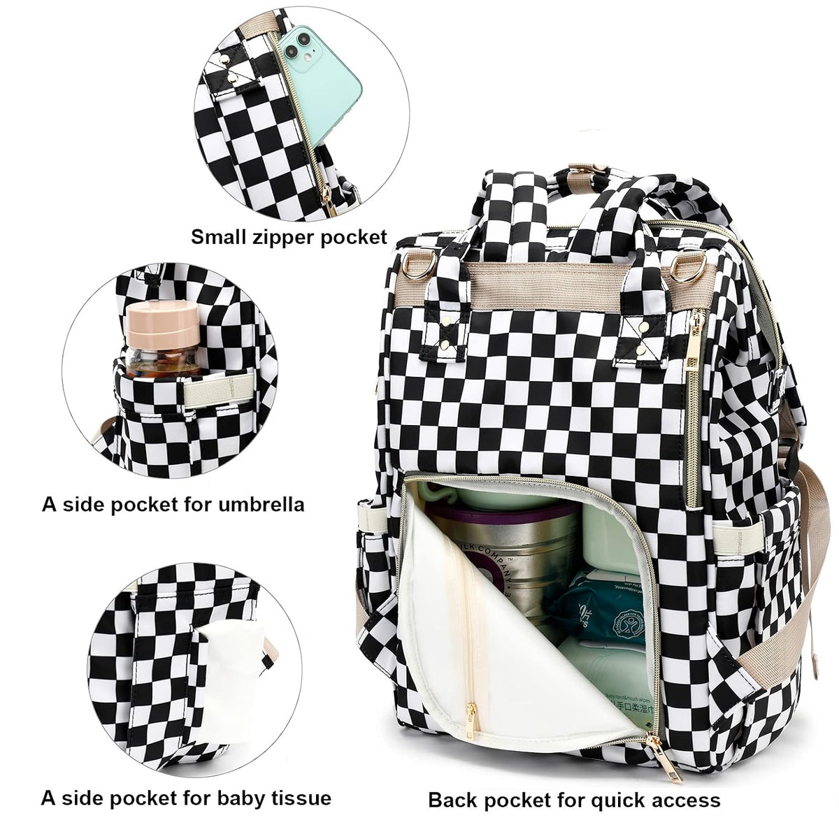 Flamingo Diaper Bag Backpack for Baby Girls, Mom Waterproof Large Nappy Bags for Women (Green)