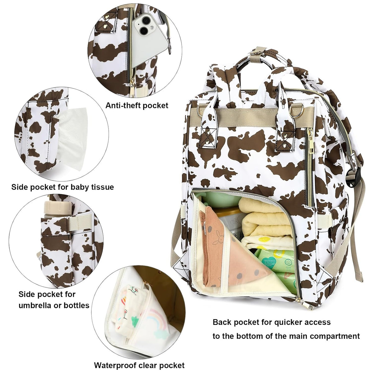 Flamingo Diaper Bag Backpack for Baby Girls, Mom Waterproof Large Nappy Bags for Women (Green)