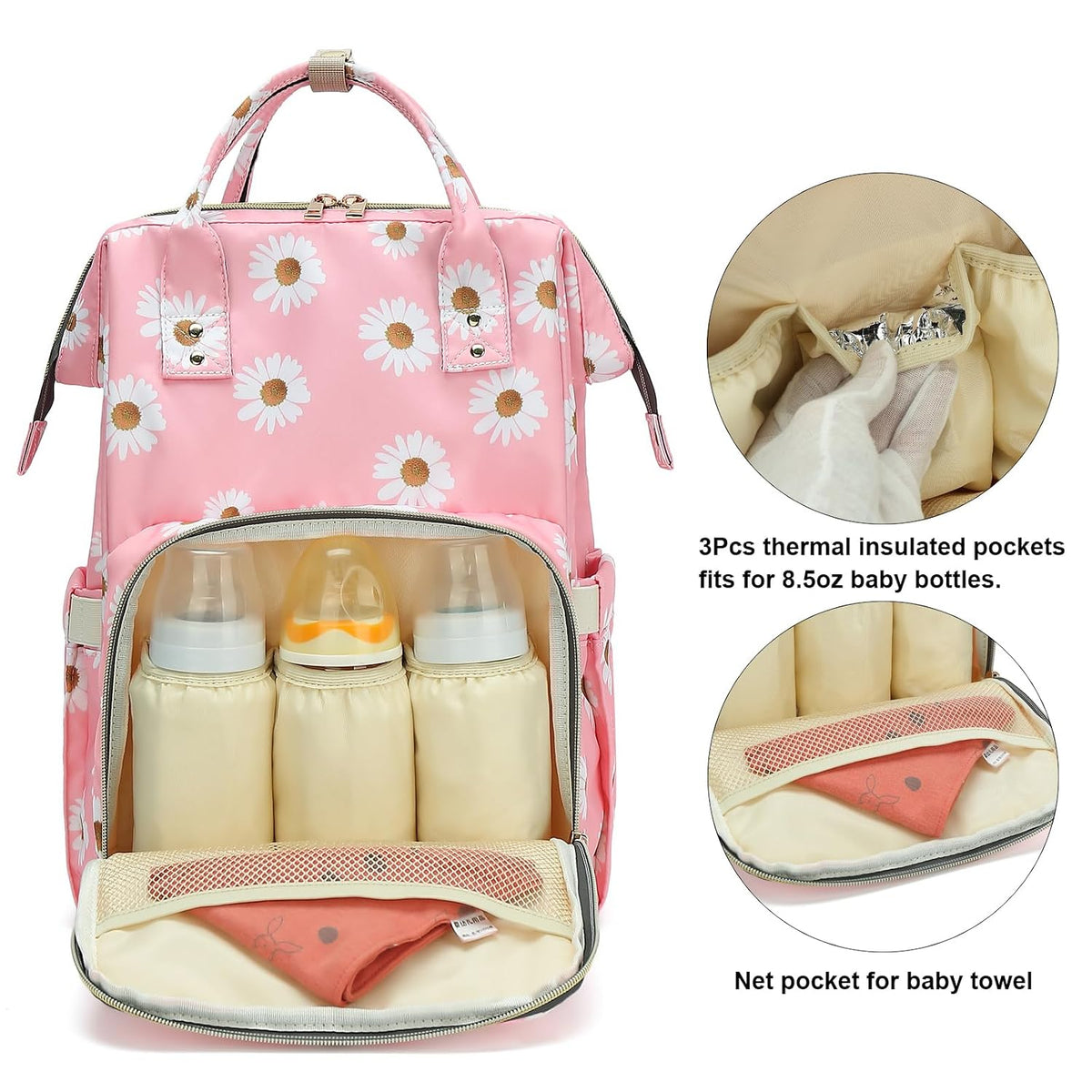 Flamingo Diaper Bag Backpack for Baby Girls, Mom Waterproof Large Nappy Bags for Women (Green)