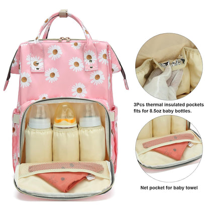 Flamingo Diaper Bag Backpack for Baby Girls, Mom Waterproof Large Nappy Bags for Women (Green)