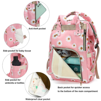 Flamingo Diaper Bag Backpack for Baby Girls, Mom Waterproof Large Nappy Bags for Women (Green)