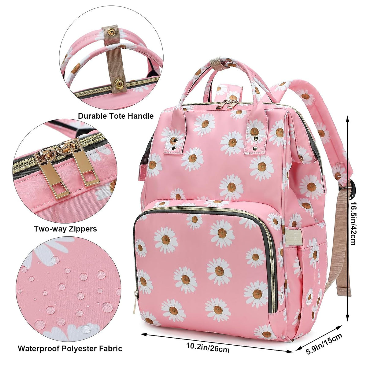 Flamingo Diaper Bag Backpack for Baby Girls, Mom Waterproof Large Nappy Bags for Women (Green)