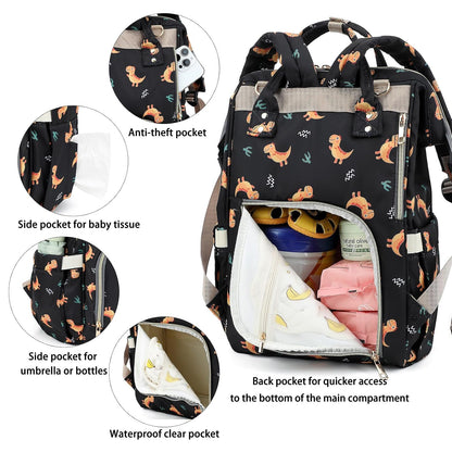Flamingo Diaper Bag Backpack for Baby Girls, Mom Waterproof Large Nappy Bags for Women (Green)