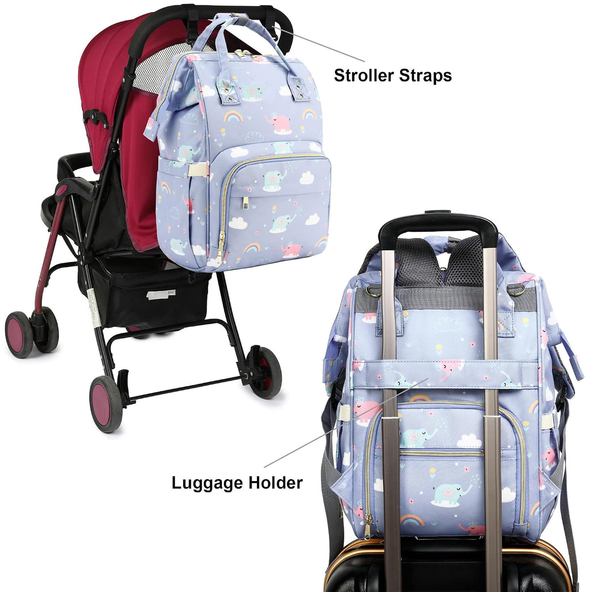 Flamingo Diaper Bag Backpack for Baby Girls, Mom Waterproof Large Nappy Bags for Women (Green)