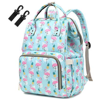 Flamingo Diaper Bag Backpack for Baby Girls, Mom Waterproof Large Nappy Bags for Women (Green)