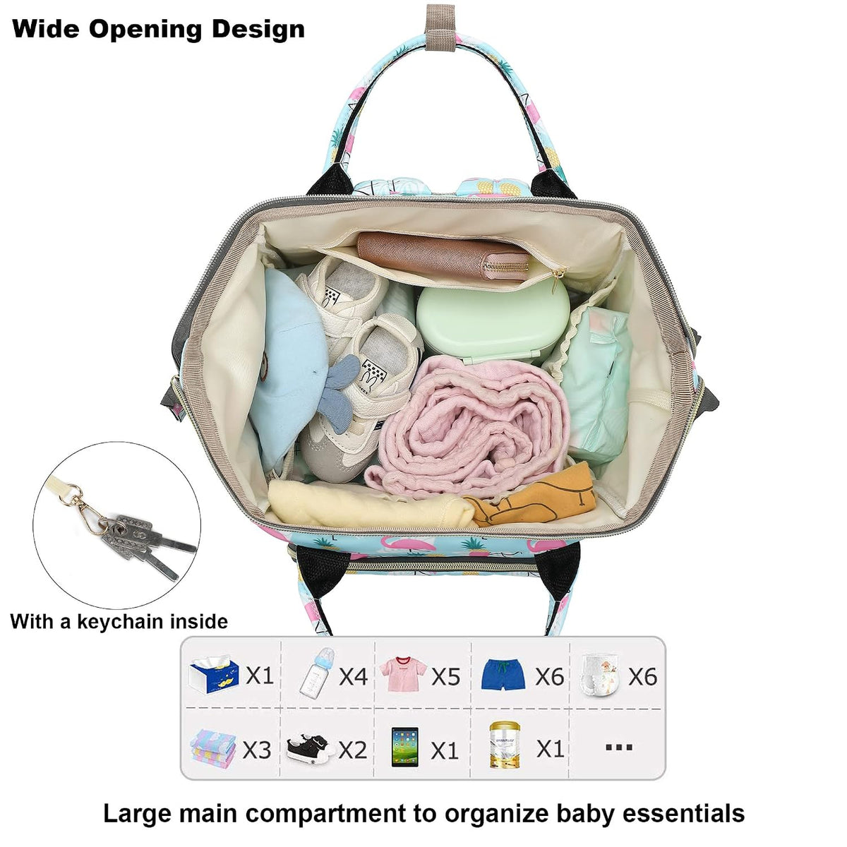 Flamingo Diaper Bag Backpack for Baby Girls, Mom Waterproof Large Nappy Bags for Women (Green)