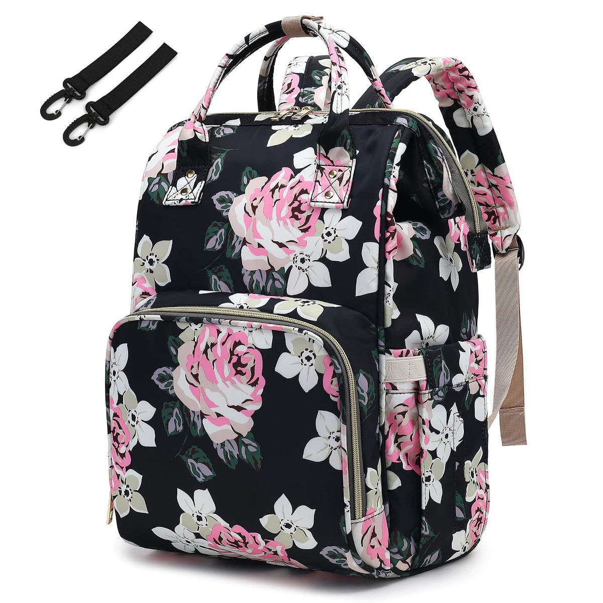 Flamingo Diaper Bag Backpack for Baby Girls, Mom Waterproof Large Nappy Bags for Women (Green)