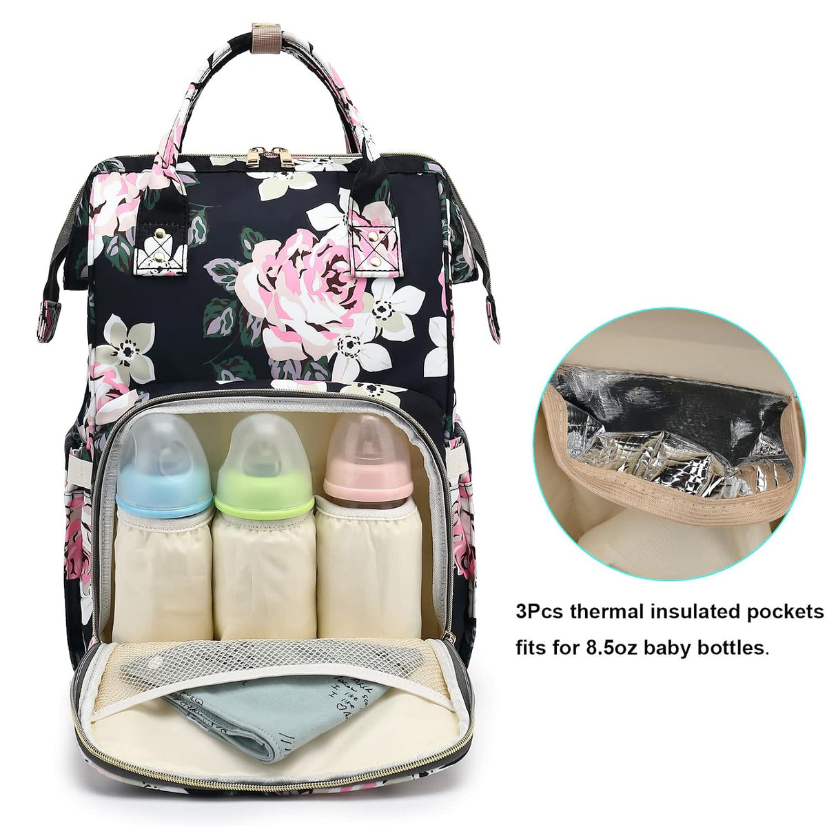 Flamingo Diaper Bag Backpack for Baby Girls, Mom Waterproof Large Nappy Bags for Women (Green)