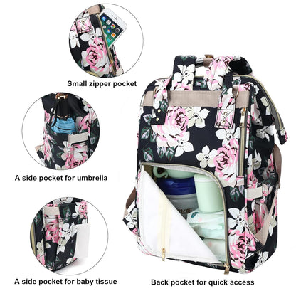Flamingo Diaper Bag Backpack for Baby Girls, Mom Waterproof Large Nappy Bags for Women (Green)