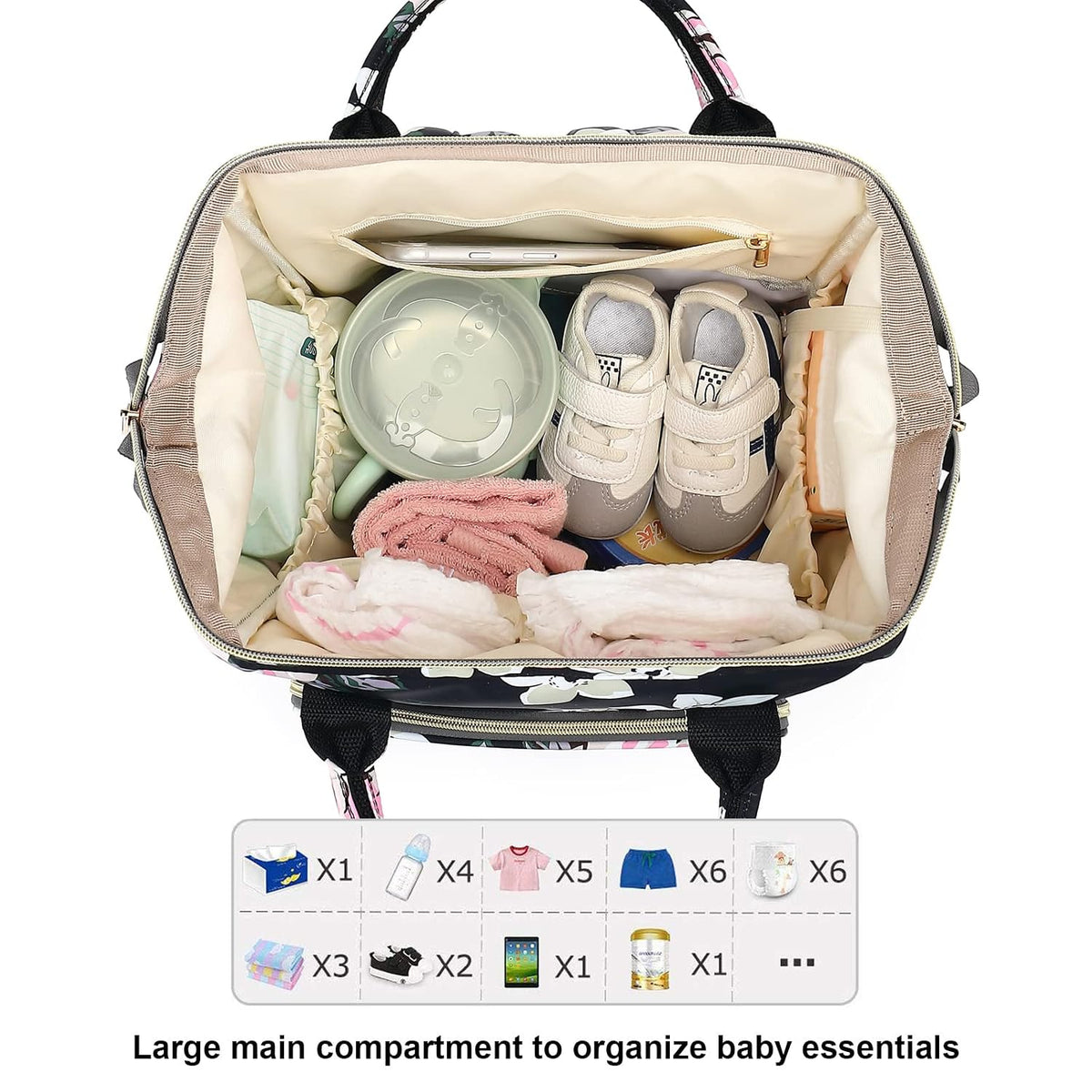 Flamingo Diaper Bag Backpack for Baby Girls, Mom Waterproof Large Nappy Bags for Women (Green)