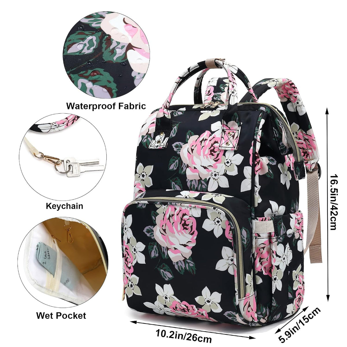 Flamingo Diaper Bag Backpack for Baby Girls, Mom Waterproof Large Nappy Bags for Women (Green)