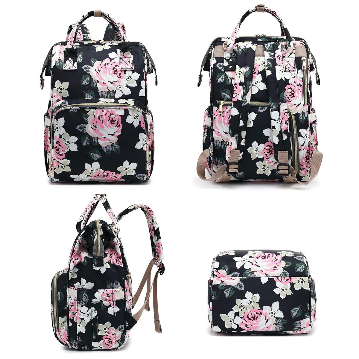 Flamingo Diaper Bag Backpack for Baby Girls, Mom Waterproof Large Nappy Bags for Women (Green)
