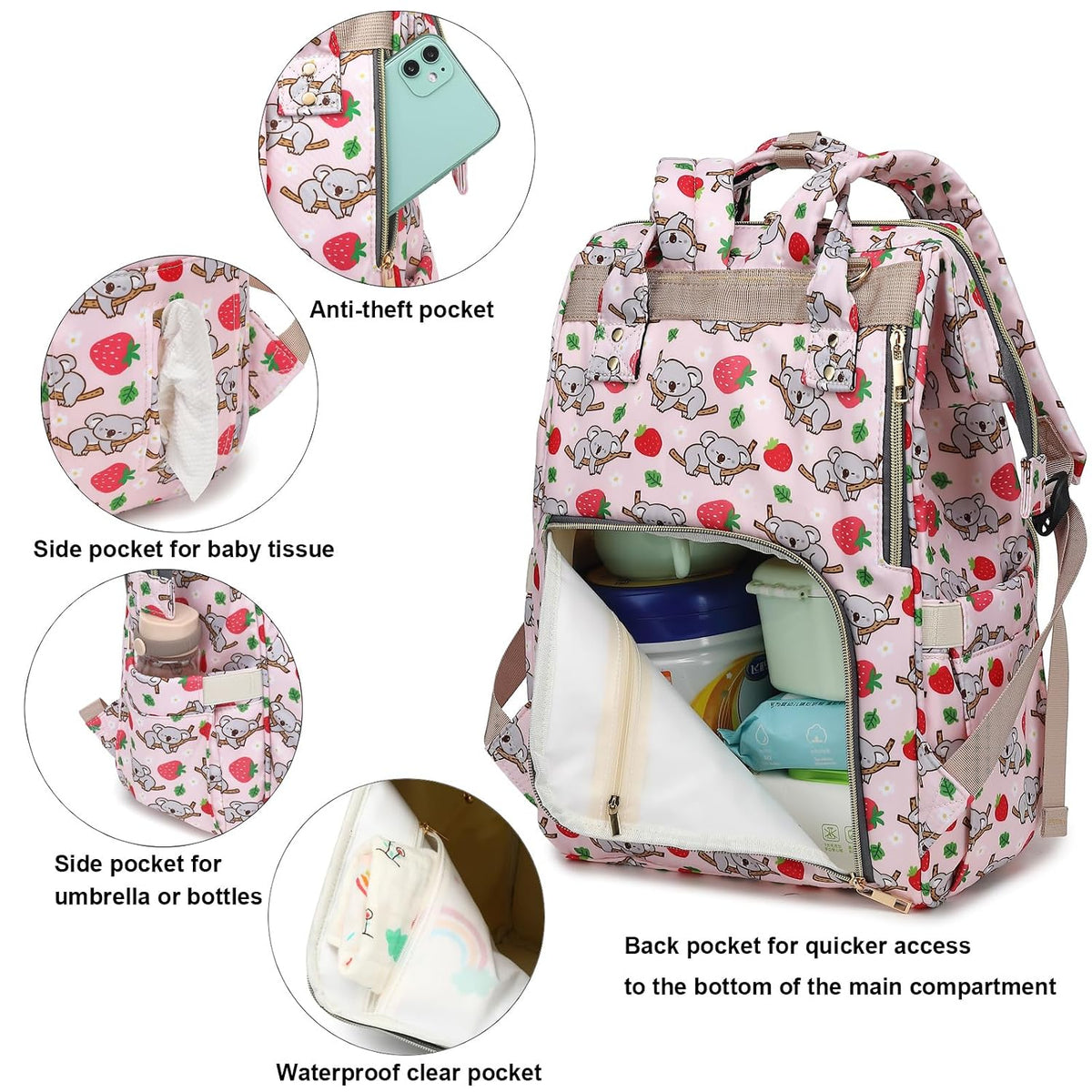 Flamingo Diaper Bag Backpack for Baby Girls, Mom Waterproof Large Nappy Bags for Women (Green)