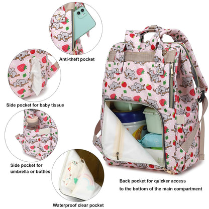 Flamingo Diaper Bag Backpack for Baby Girls, Mom Waterproof Large Nappy Bags for Women (Green)