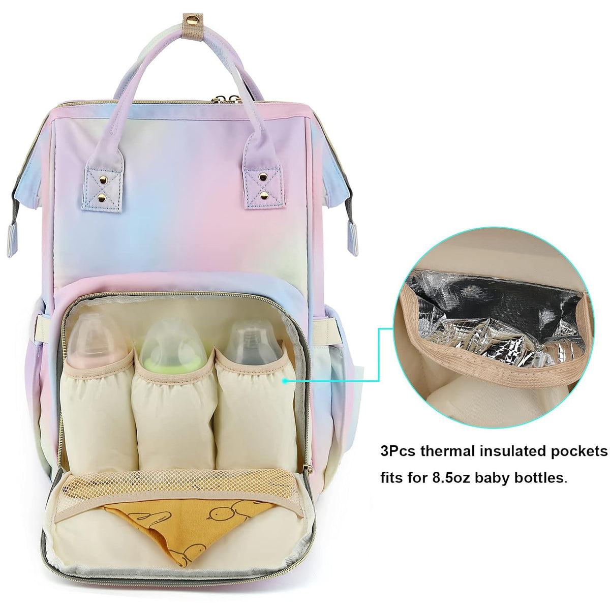 Flamingo Diaper Bag Backpack for Baby Girls, Mom Waterproof Large Nappy Bags for Women (Green)