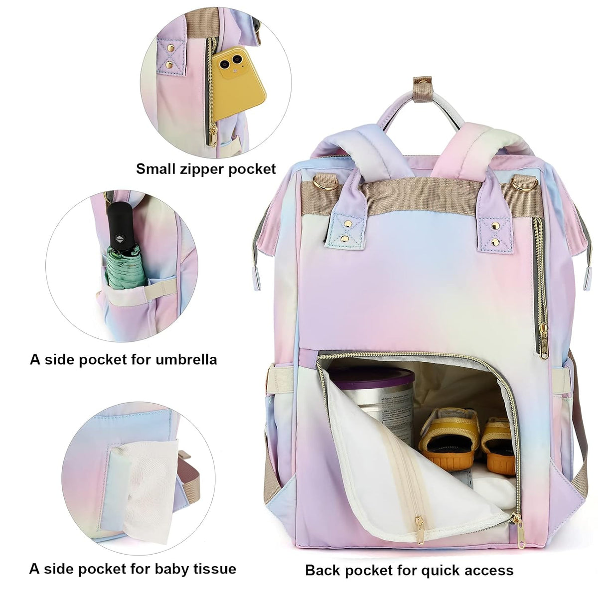 Flamingo Diaper Bag Backpack for Baby Girls, Mom Waterproof Large Nappy Bags for Women (Green)