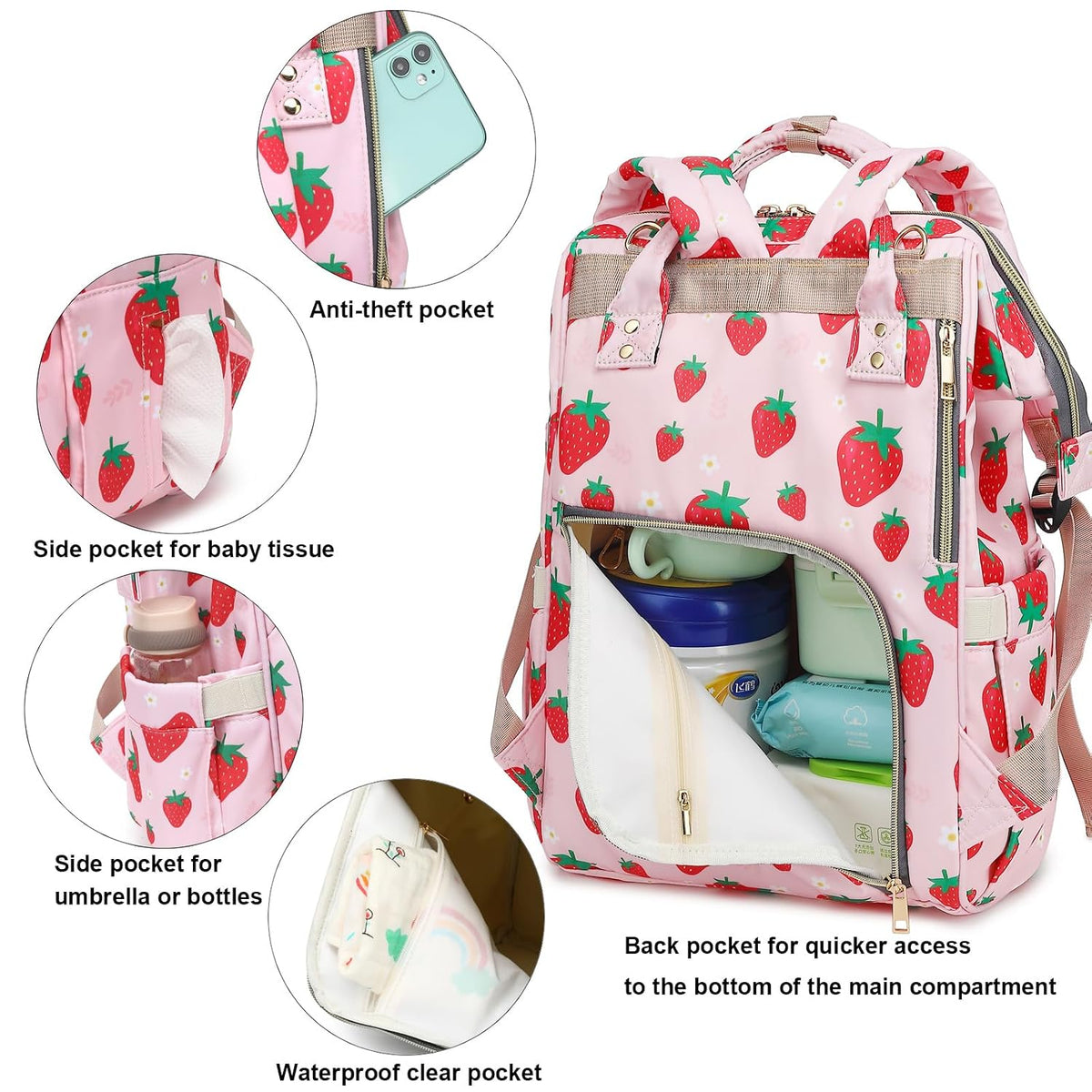 Flamingo Diaper Bag Backpack for Baby Girls, Mom Waterproof Large Nappy Bags for Women (Green)