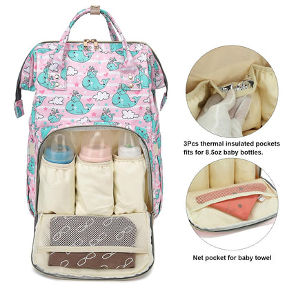 Flamingo Diaper Bag Backpack for Baby Girls, Mom Waterproof Large Nappy Bags for Women (Green)