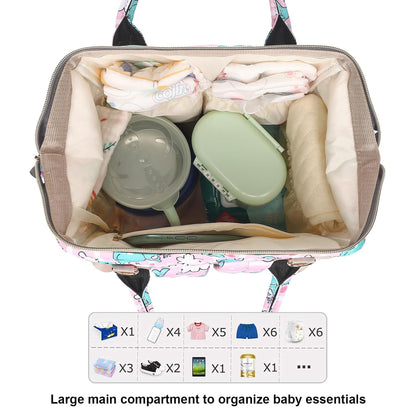 Flamingo Diaper Bag Backpack for Baby Girls, Mom Waterproof Large Nappy Bags for Women (Green)