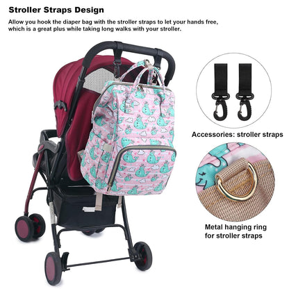 Flamingo Diaper Bag Backpack for Baby Girls, Mom Waterproof Large Nappy Bags for Women (Green)