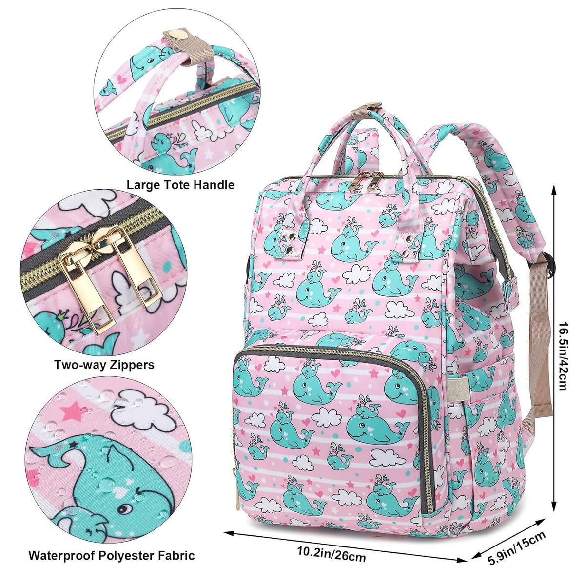Flamingo Diaper Bag Backpack for Baby Girls, Mom Waterproof Large Nappy Bags for Women (Green)