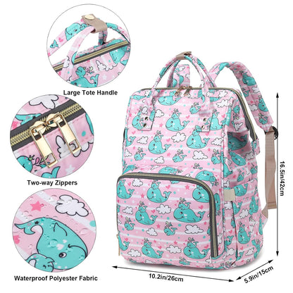 Flamingo Diaper Bag Backpack for Baby Girls, Mom Waterproof Large Nappy Bags for Women (Green)