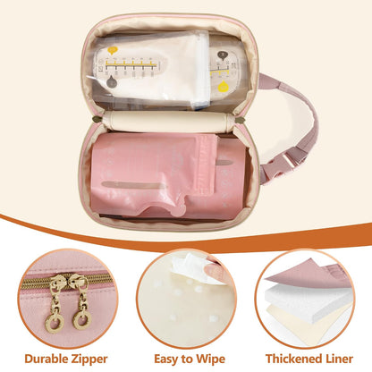 Breastmilk Cooler Bag with 4 Ice Packs and Buckle Handle, Pink