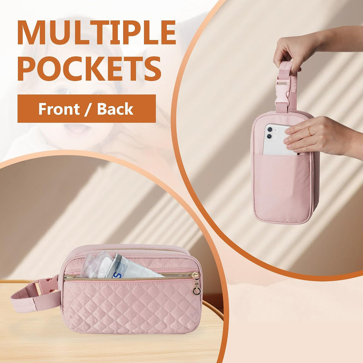 Breastmilk Cooler Bag with 4 Ice Packs and Buckle Handle, Pink