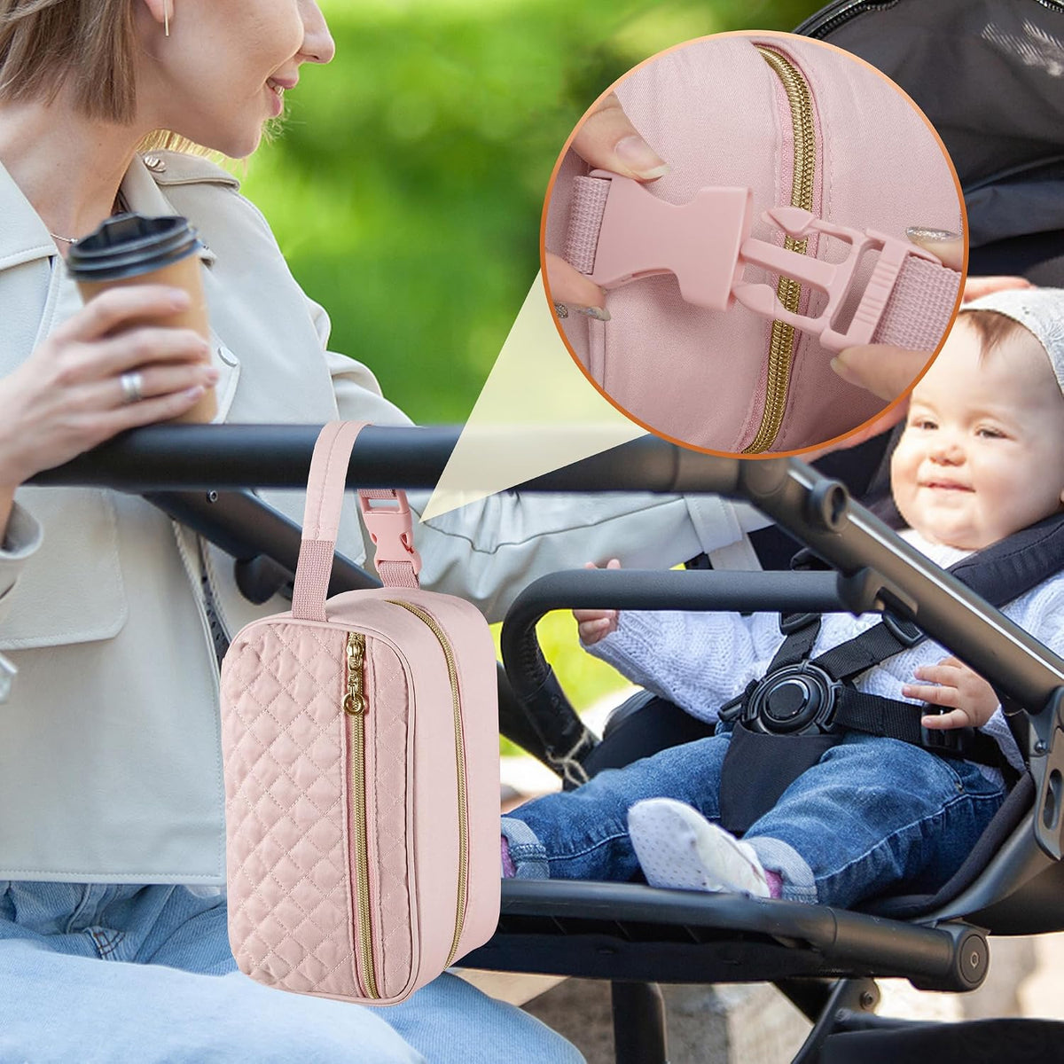 Breastmilk Cooler Bag with 4 Ice Packs and Buckle Handle, Pink