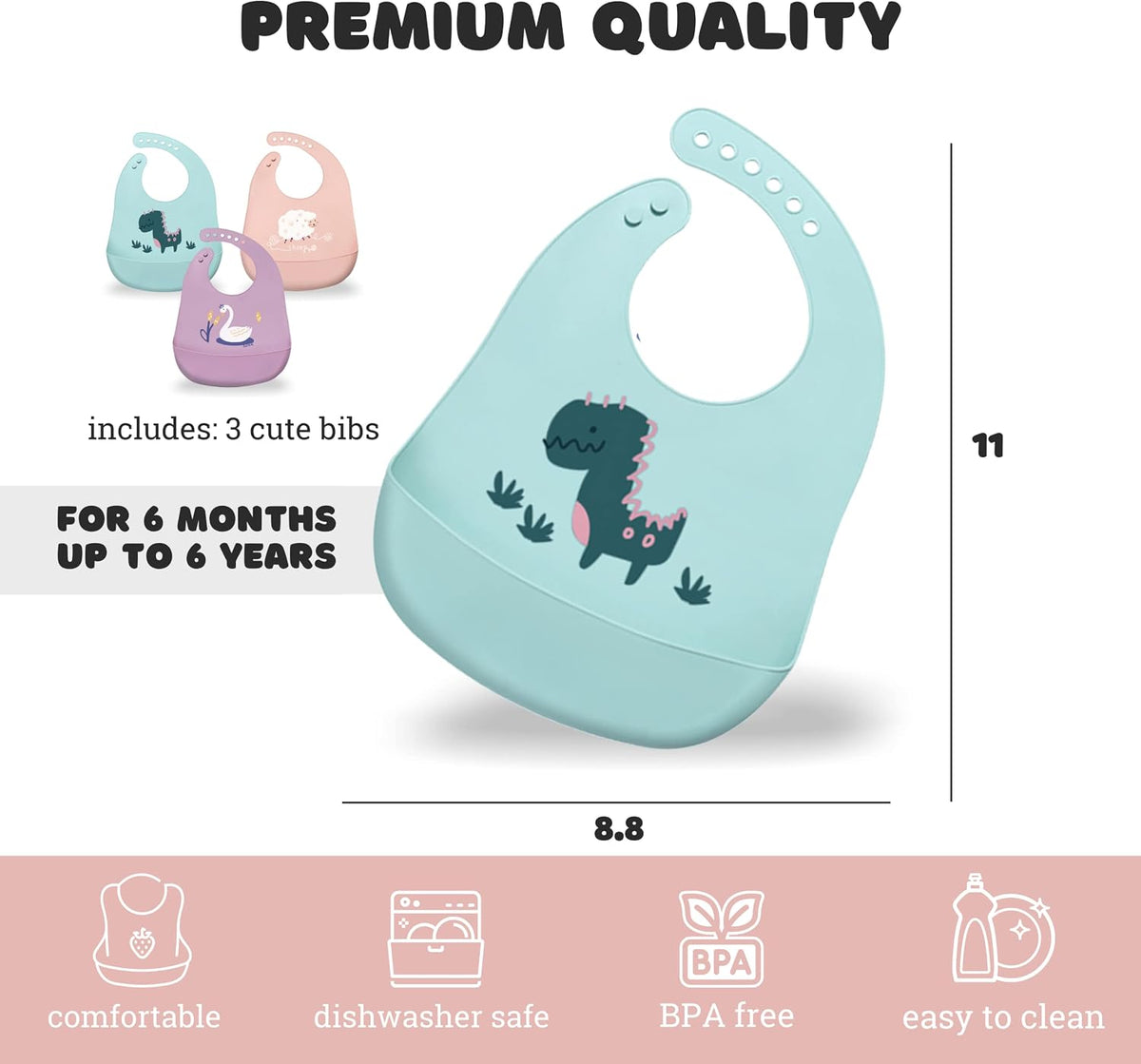 Silicone Baby Bibs with Food Catcher (Set of 3) - BPA Free Plastic, Durable and Adjustable Bib - Silicone Bibs for Babies, Toddlers, Boys, and Girls