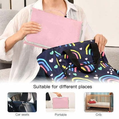 Gentle Pink Portable Diaper Changing Pad, Waterproof Baby Changing Mat with Storage Pocket & Built-in Pillow, Foldable Travel Pad, Newborn Gift Set for Boy Girl