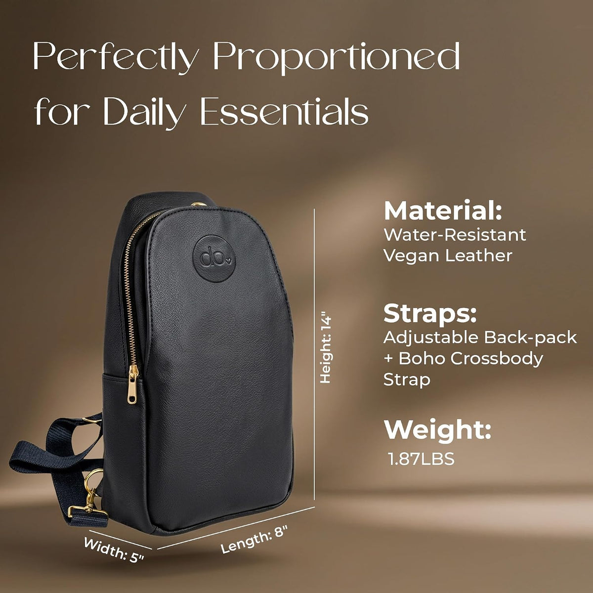 Handmade Mini Diaper Bag Backpack with 5 Pockets | 2 in 1 Convertible Crossbody Sling Bag for Moms | Vegan Leather & Golden Hardware | Insulated Bottle Pocket | Tan