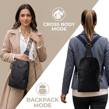 Handmade Mini Diaper Bag Backpack with 5 Pockets | 2 in 1 Convertible Crossbody Sling Bag for Moms | Vegan Leather & Golden Hardware | Insulated Bottle Pocket | Tan
