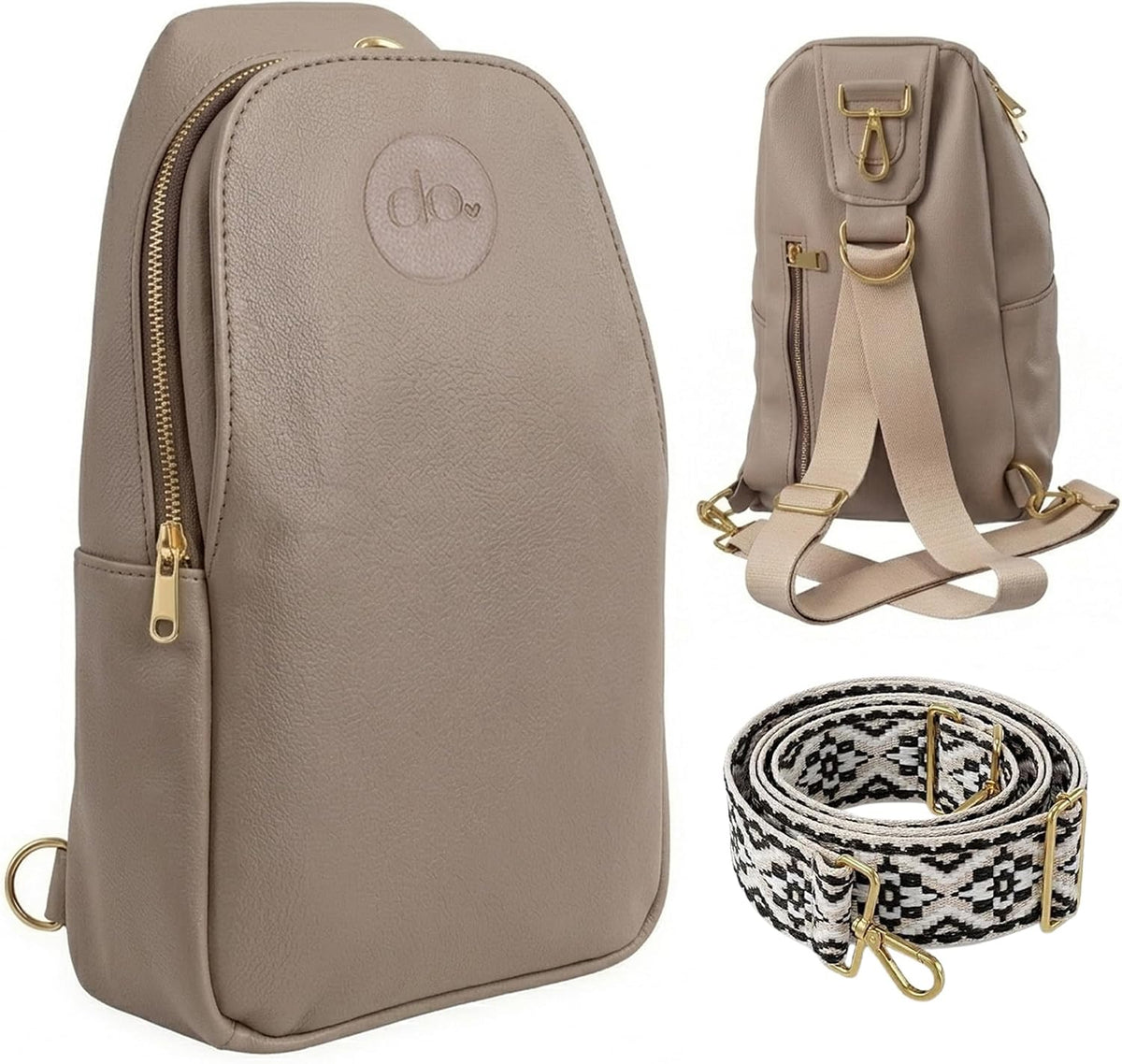 Handmade Mini Diaper Bag Backpack with 5 Pockets | 2 in 1 Convertible Crossbody Sling Bag for Moms | Vegan Leather & Golden Hardware | Insulated Bottle Pocket | Tan