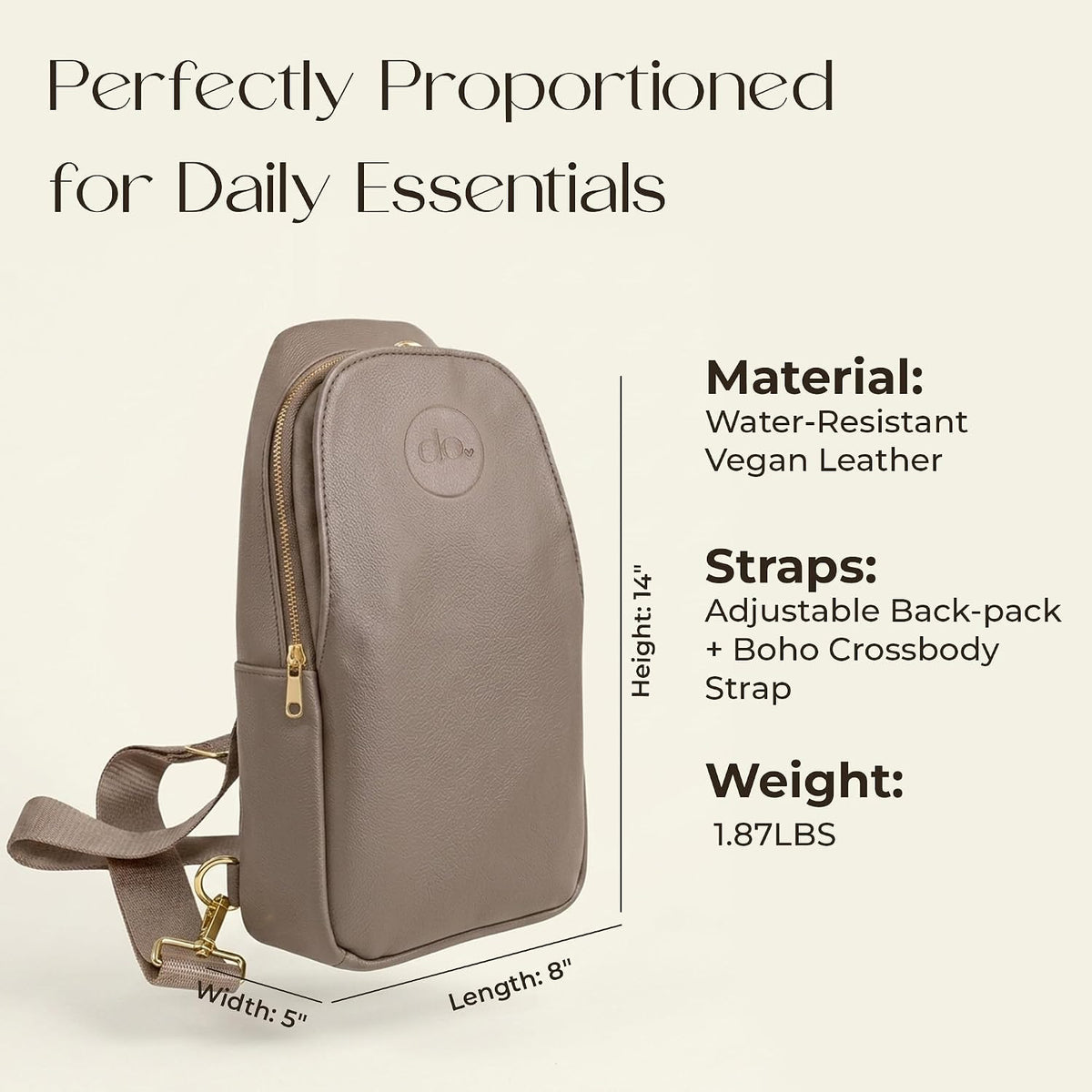 Handmade Mini Diaper Bag Backpack with 5 Pockets | 2 in 1 Convertible Crossbody Sling Bag for Moms | Vegan Leather & Golden Hardware | Insulated Bottle Pocket | Tan