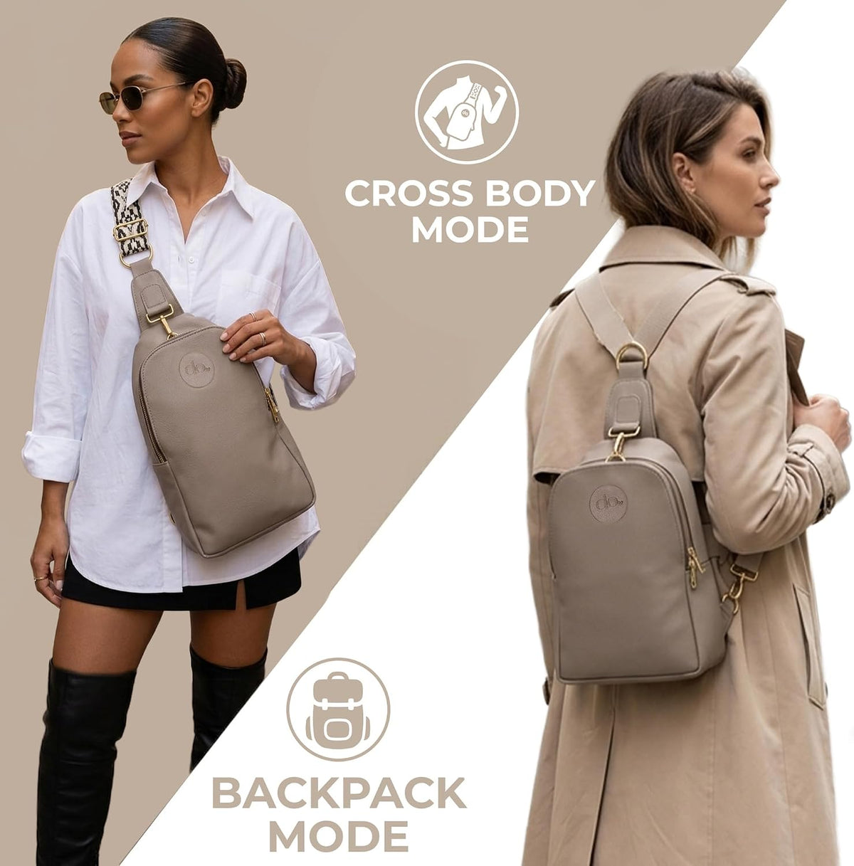 Handmade Mini Diaper Bag Backpack with 5 Pockets | 2 in 1 Convertible Crossbody Sling Bag for Moms | Vegan Leather & Golden Hardware | Insulated Bottle Pocket | Tan