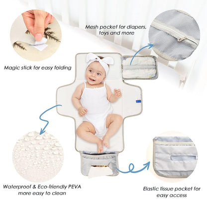 Retro Cowboy Western Portable Diaper Changing Pad, Waterproof Baby Changing Mat with Storage Pocket & Built-in Pillow, Foldable Travel Pad, Newborn Gift Set for Boy Girl