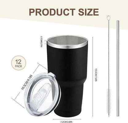 12 Pack Insulated Tumbler 30oz Powder Coated Stainless Steel Double Wall Vacuum Travel Coffee Tumbler Cup with Lid and Straw for DIY Gift (Mixed Colors)