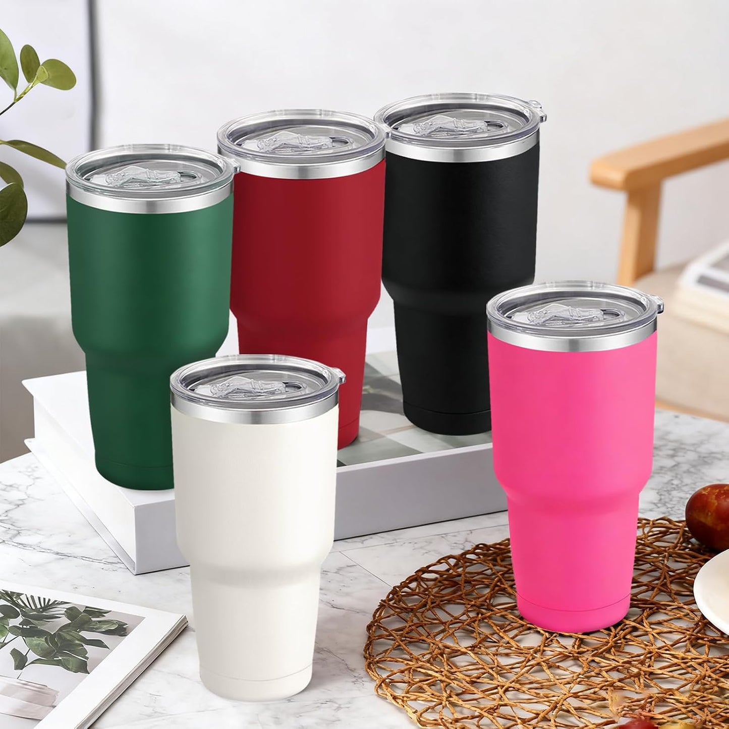 12 Pack Insulated Tumbler 30oz Powder Coated Stainless Steel Double Wall Vacuum Travel Coffee Tumbler Cup with Lid and Straw for DIY Gift (Mixed Colors)