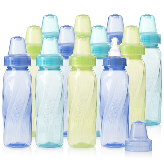 Classic Tinted Plastic Standard Neck Bottles for Baby, Infant and Newborn - Teal/Green/Blue, 8 Ounce (Pack of 12)