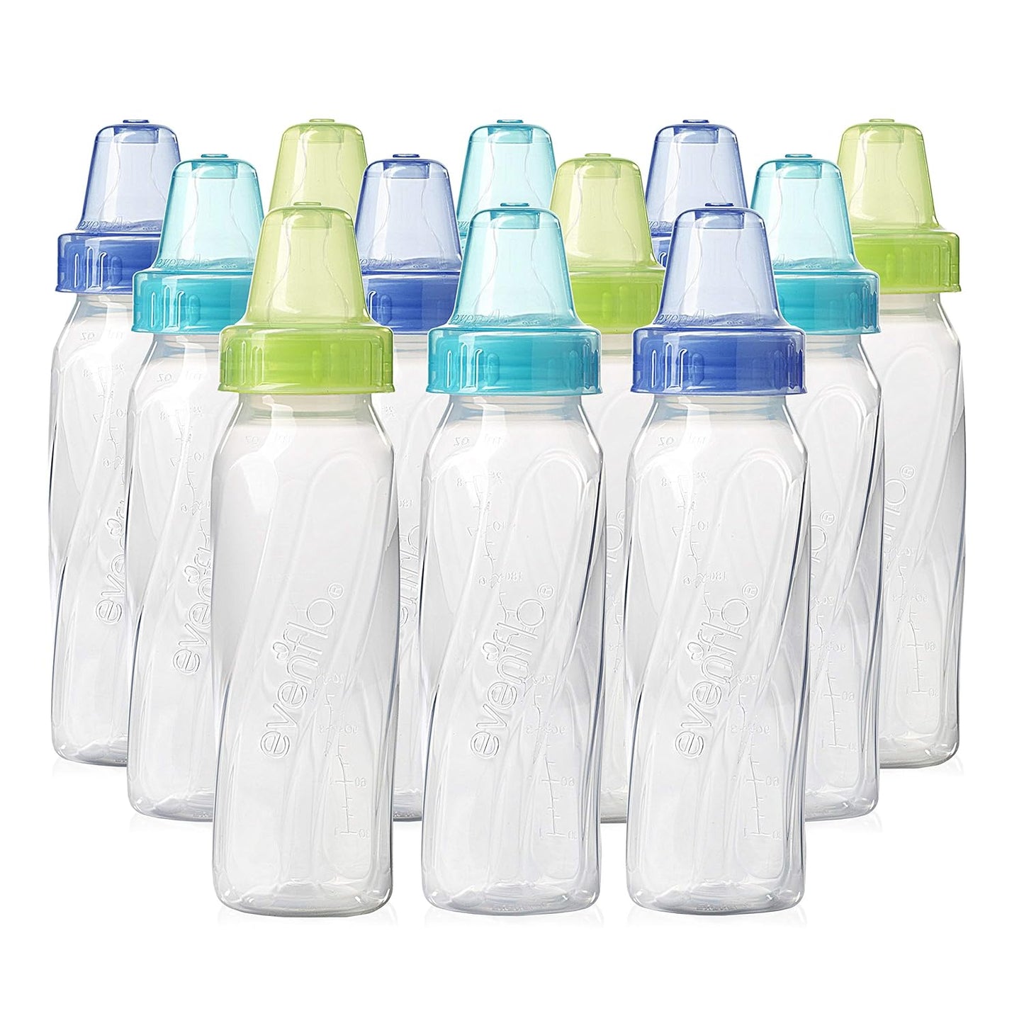 Classic Tinted Plastic Standard Neck Bottles for Baby, Infant and Newborn - Teal/Green/Blue, 8 Ounce (Pack of 12)